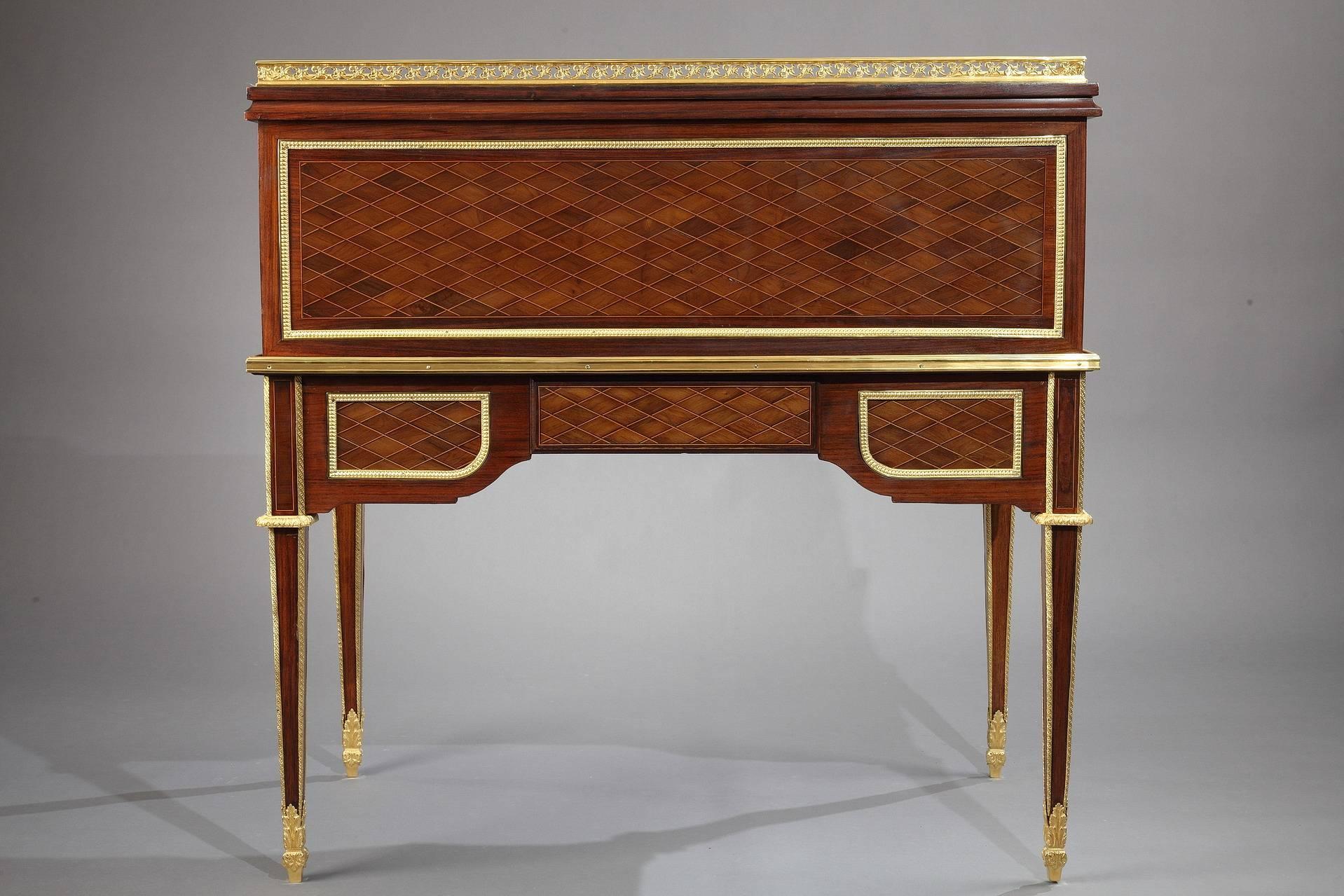 Bronze Marquetry Rolltop Desk after One Commissioned by Marie-Antoinette to Riesener