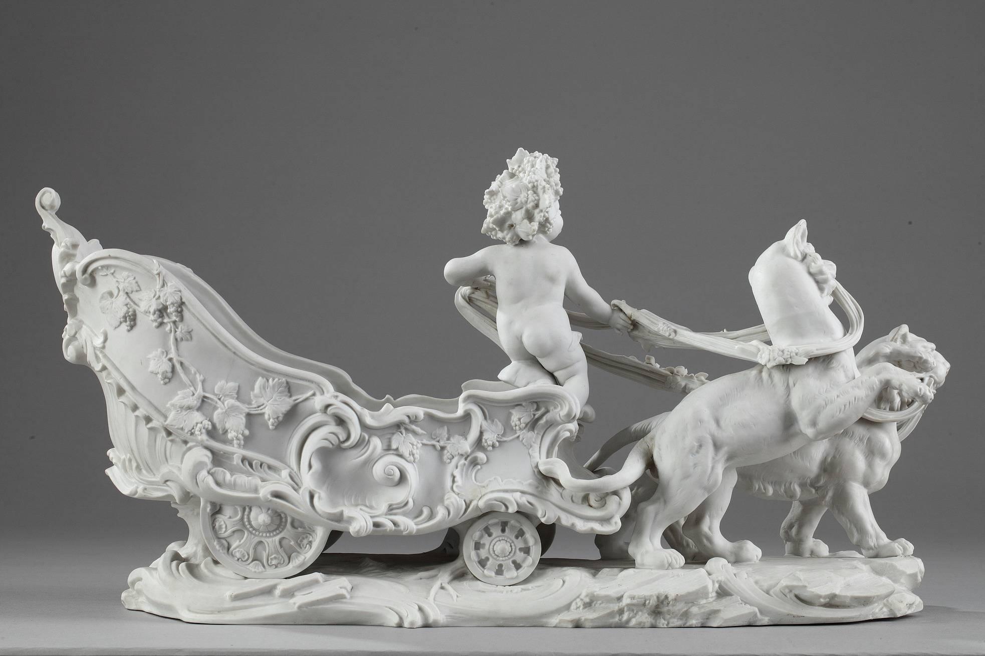 19th Century Bisque Bacchus in a Chariot Pulled by Panthers 1