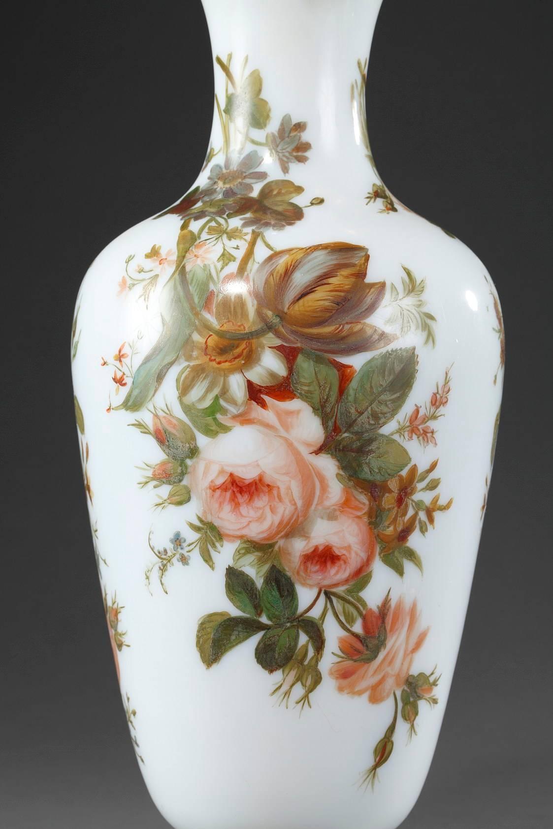French Louis-Philippe Enameled Opaline Vases