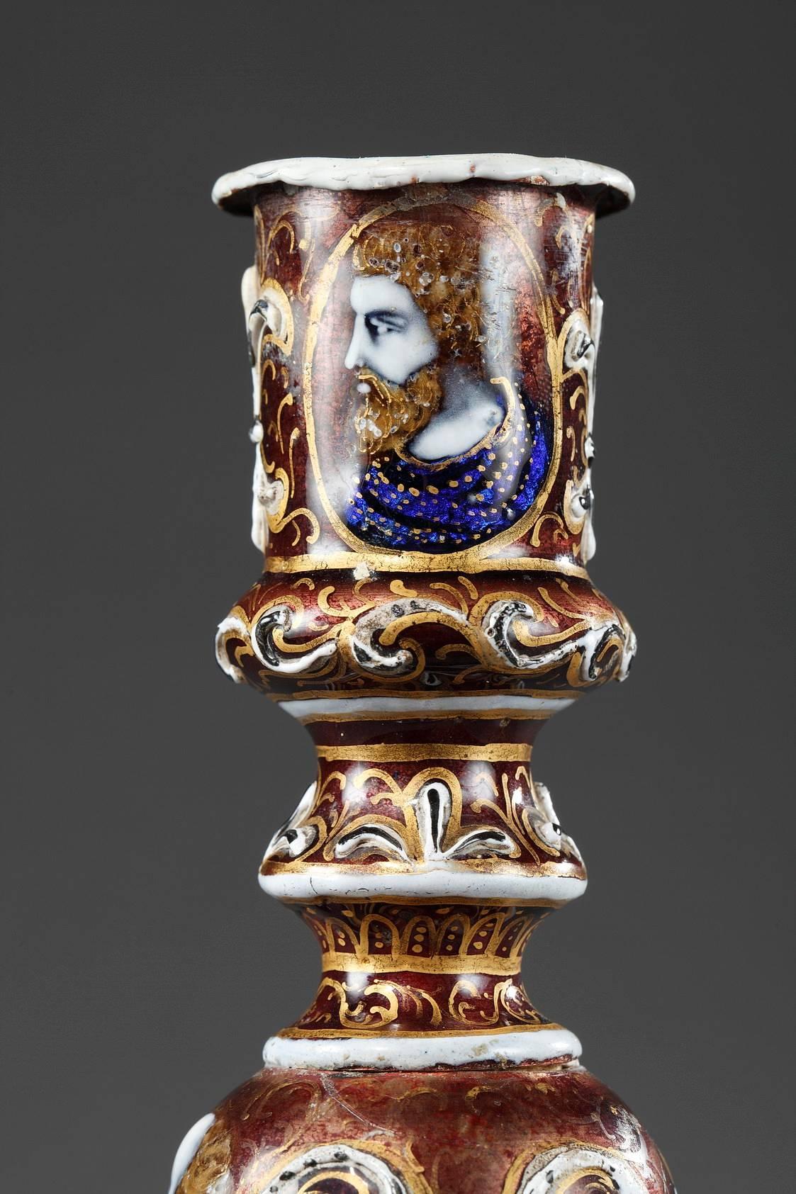 19th Century Limoges Enamel Candlestick in Renaissance Style 1