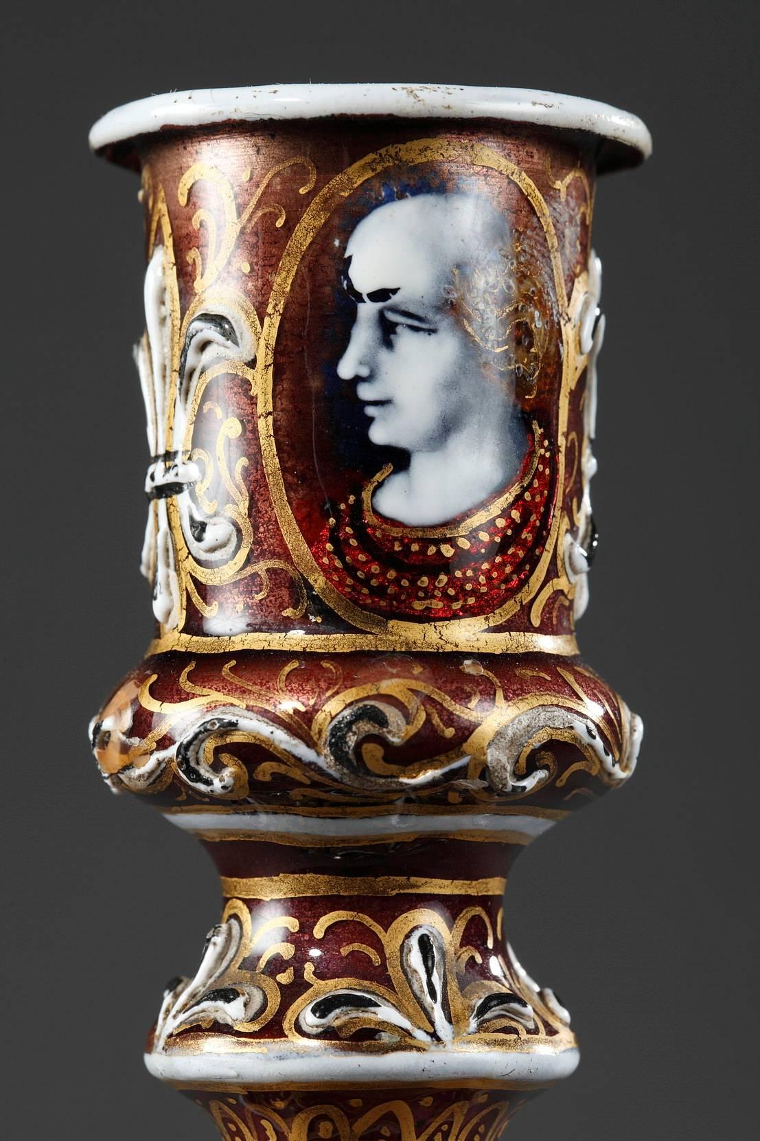 19th Century Limoges Enamel Candlestick in Renaissance Style In Good Condition In Paris, FR