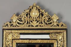 19th Century Large Mirror in Wood and Repoussé Brass in Louis XIV Style