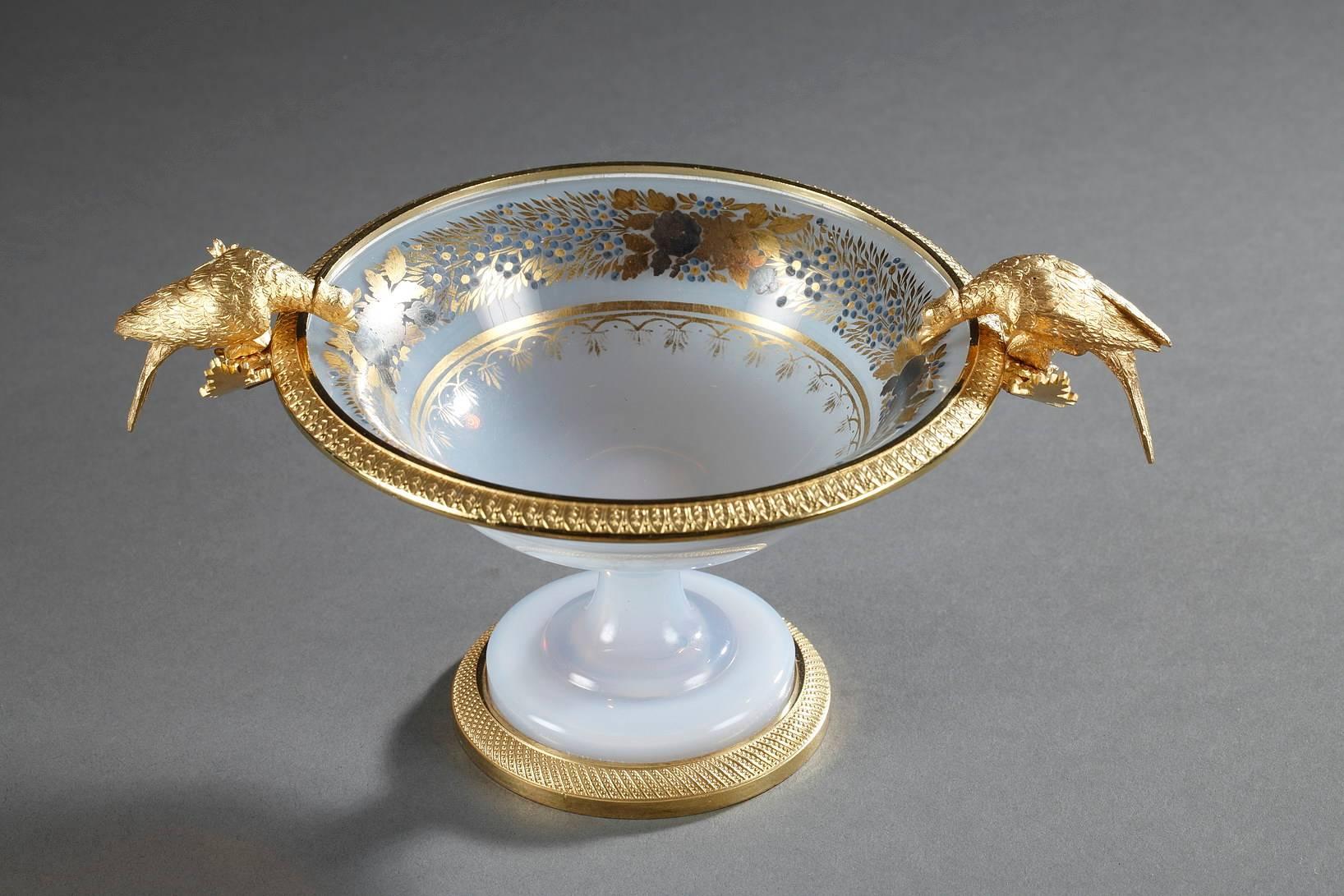 Bronze Early 19th Century Opaline Crystal Cup with Birds