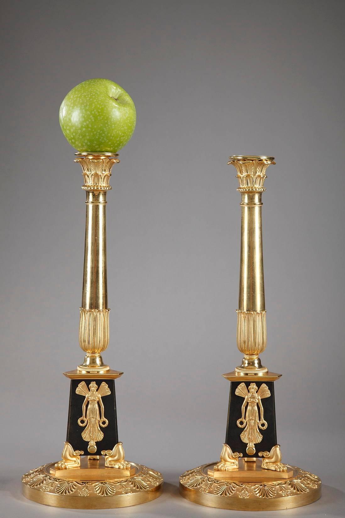 Bronze Pair of Empire Candlesticks with Allegories of Victory
