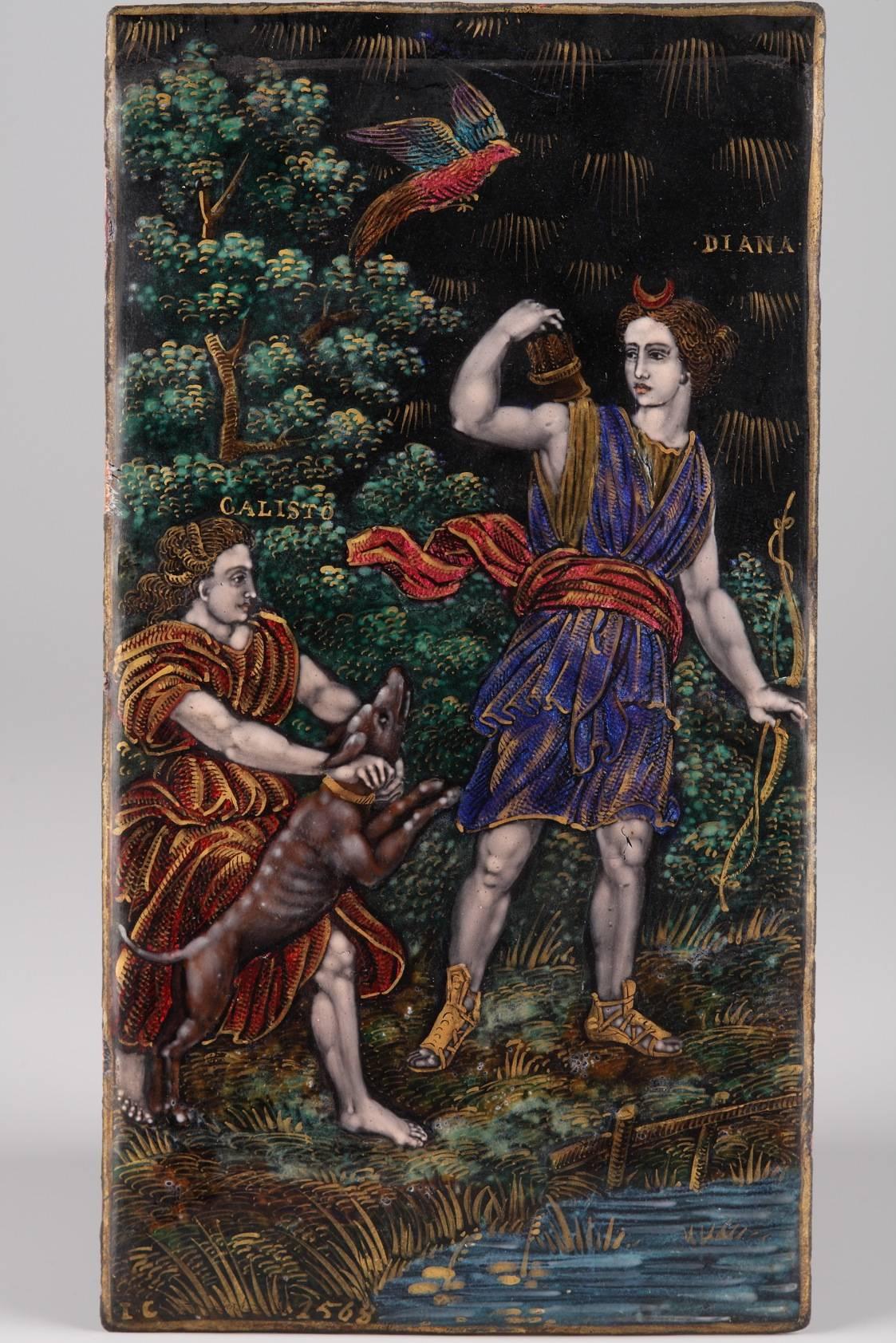 French Four Samson Enamel Plates with Mythological Scenes in Renaissance Taste