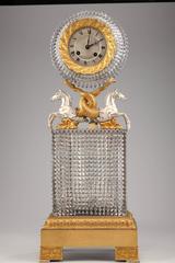 Early 19th Century Cut Crystal and Bronze Clock with Horses