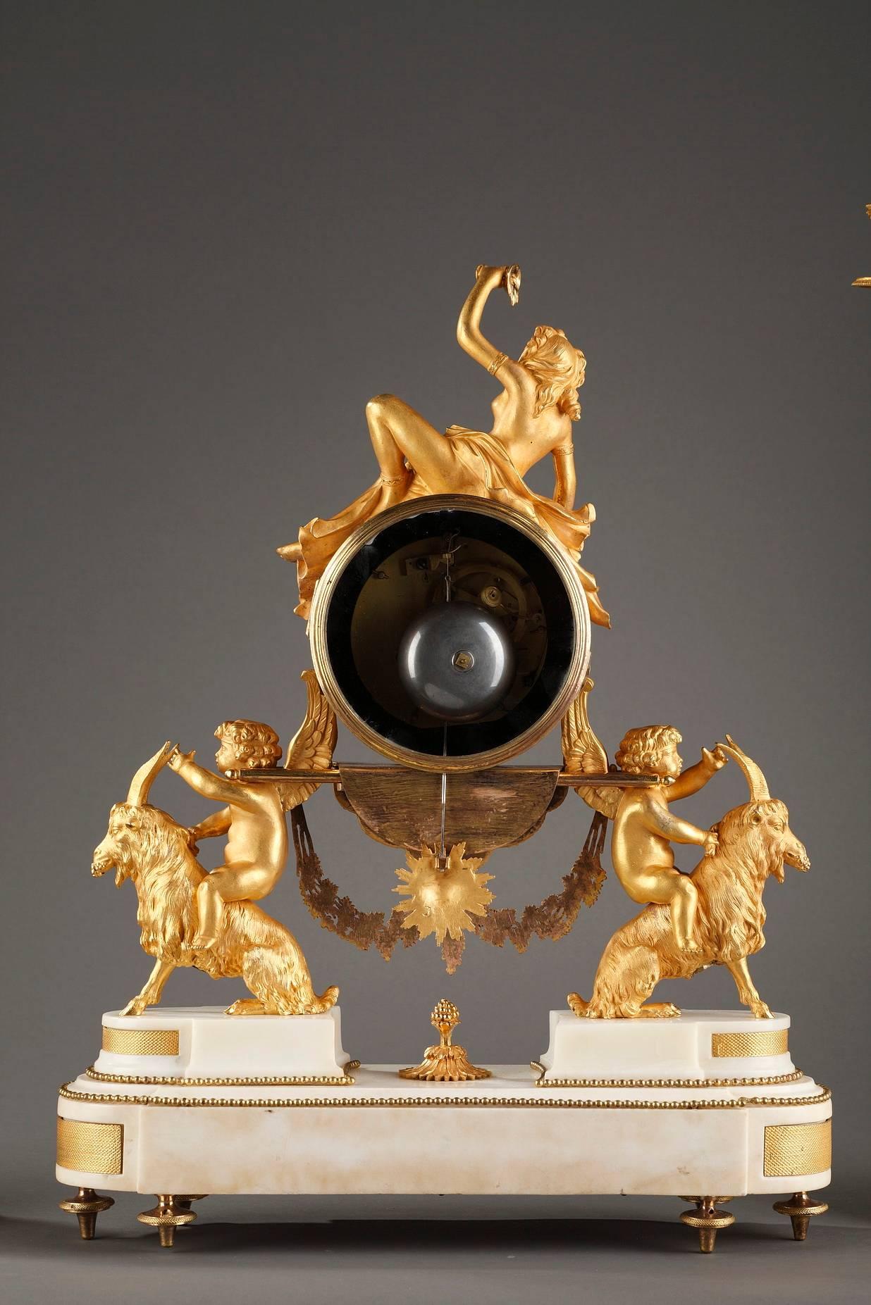 Louis XVI Set, Clock and Pair of Candelabras in Ormolu and Marble 3