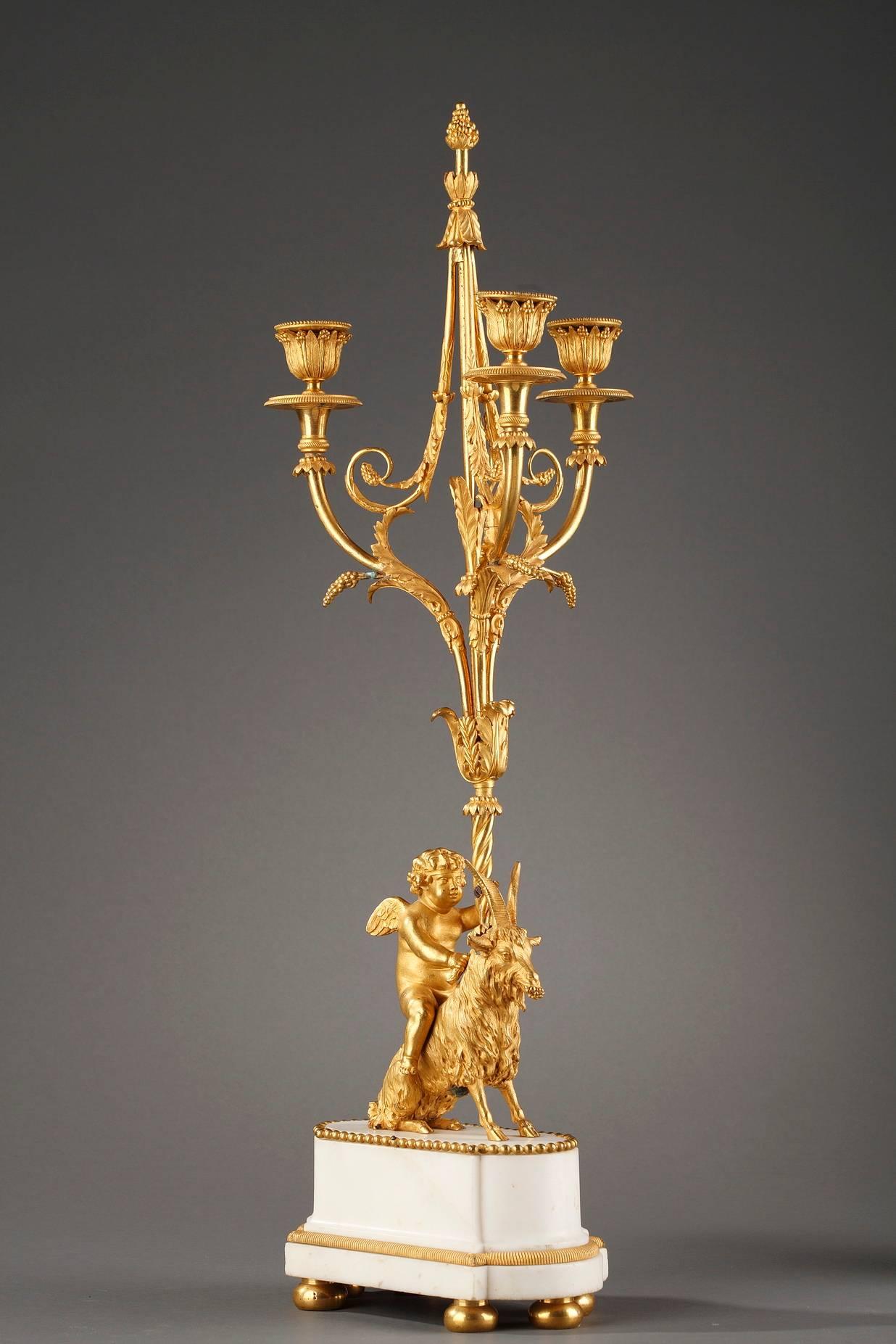 Louis XVI Set, Clock and Pair of Candelabras in Ormolu and Marble In Good Condition In Paris, FR