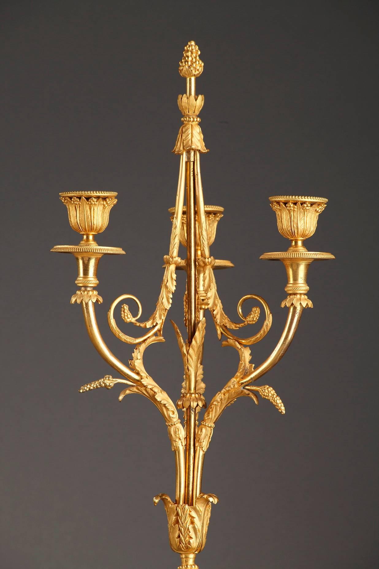 18th Century Louis XVI Set, Clock and Pair of Candelabras in Ormolu and Marble