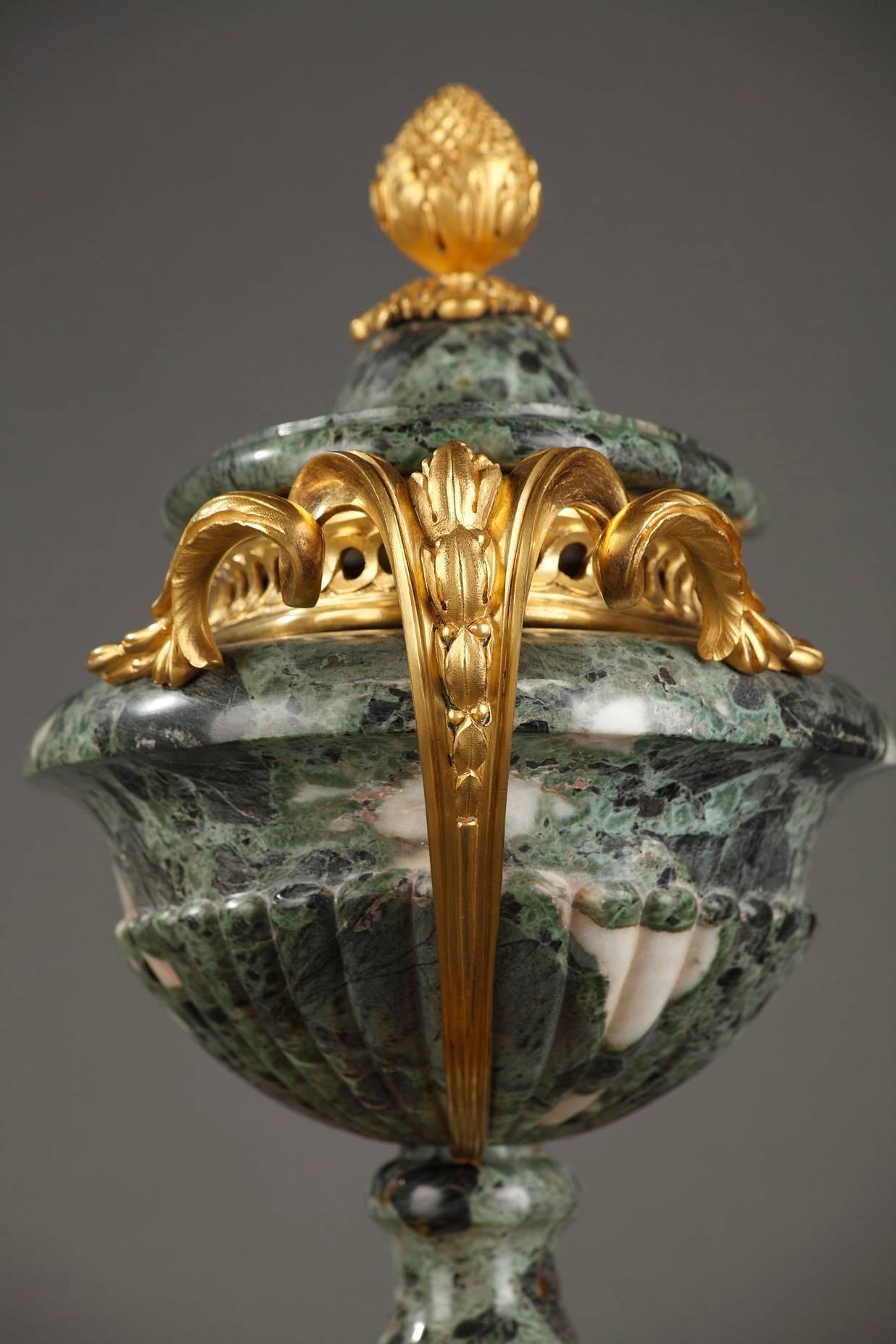 Napoleon III 19th Century Green Marble Incense Holder Signed Eugene Hazart, Paris