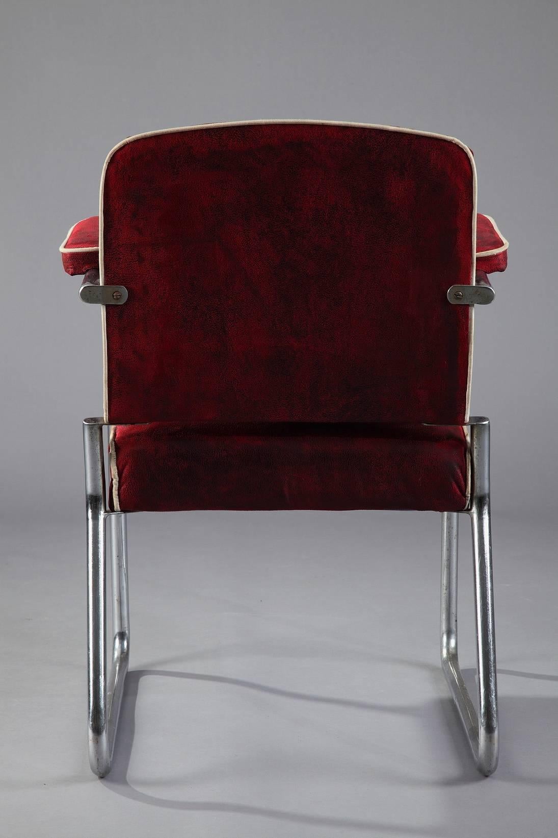 Mid-20th Century Marcel Breuer Bauhaus Tubular Chromed-Steel Armchair for Thonet