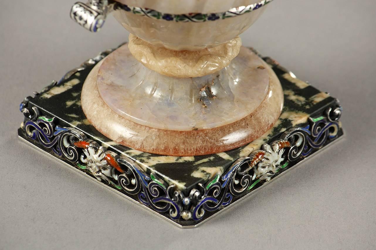 Louis XV 19th Century French Agate and Enamel Vase