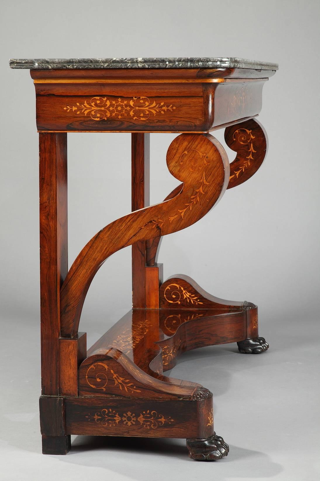 19th Century Charles X Marquetry Inlaid Console 3