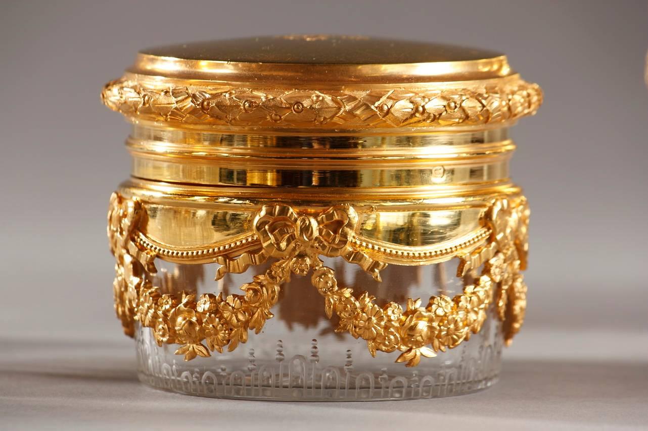 20th Century Vanity Set in Silver-Gilt and Crystal, Signed Keller In Good Condition In Paris, FR