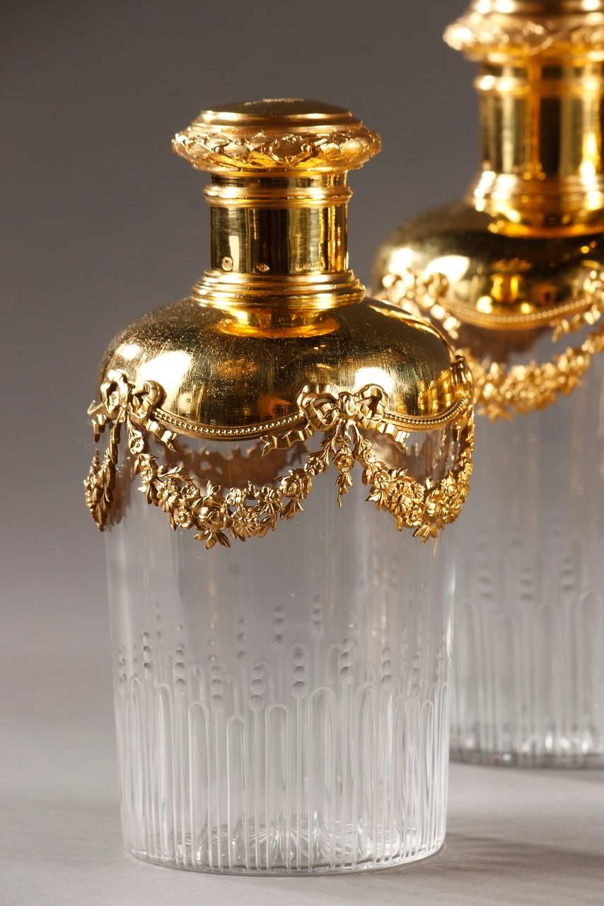 Louis XVI 20th Century Vanity Set in Silver-Gilt and Crystal, Signed Keller