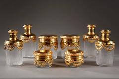20th Century Vanity Set in Silver-Gilt and Crystal, Signed Keller