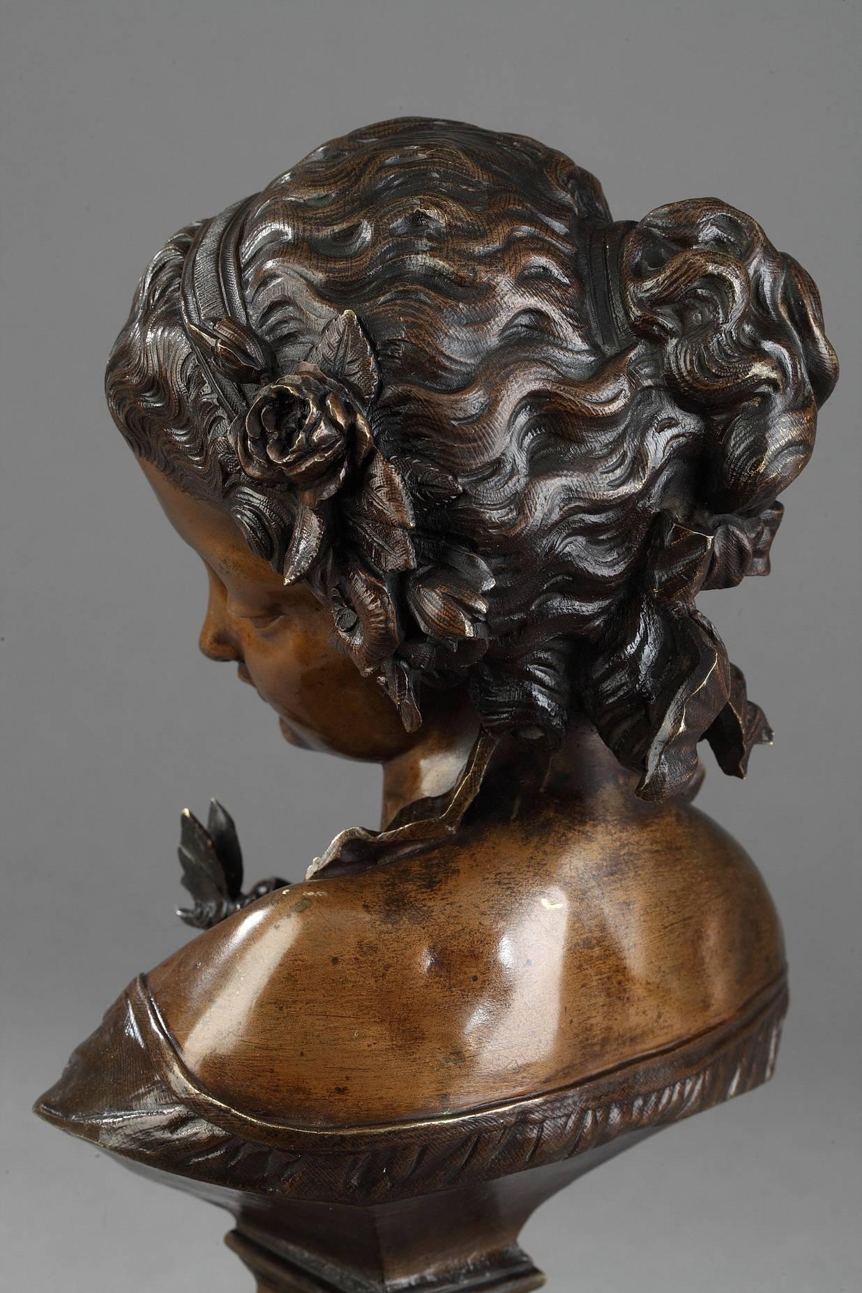 19th Century Bust of a Young Woman by Eugene-Antoine Aizelin In Good Condition In Paris, FR