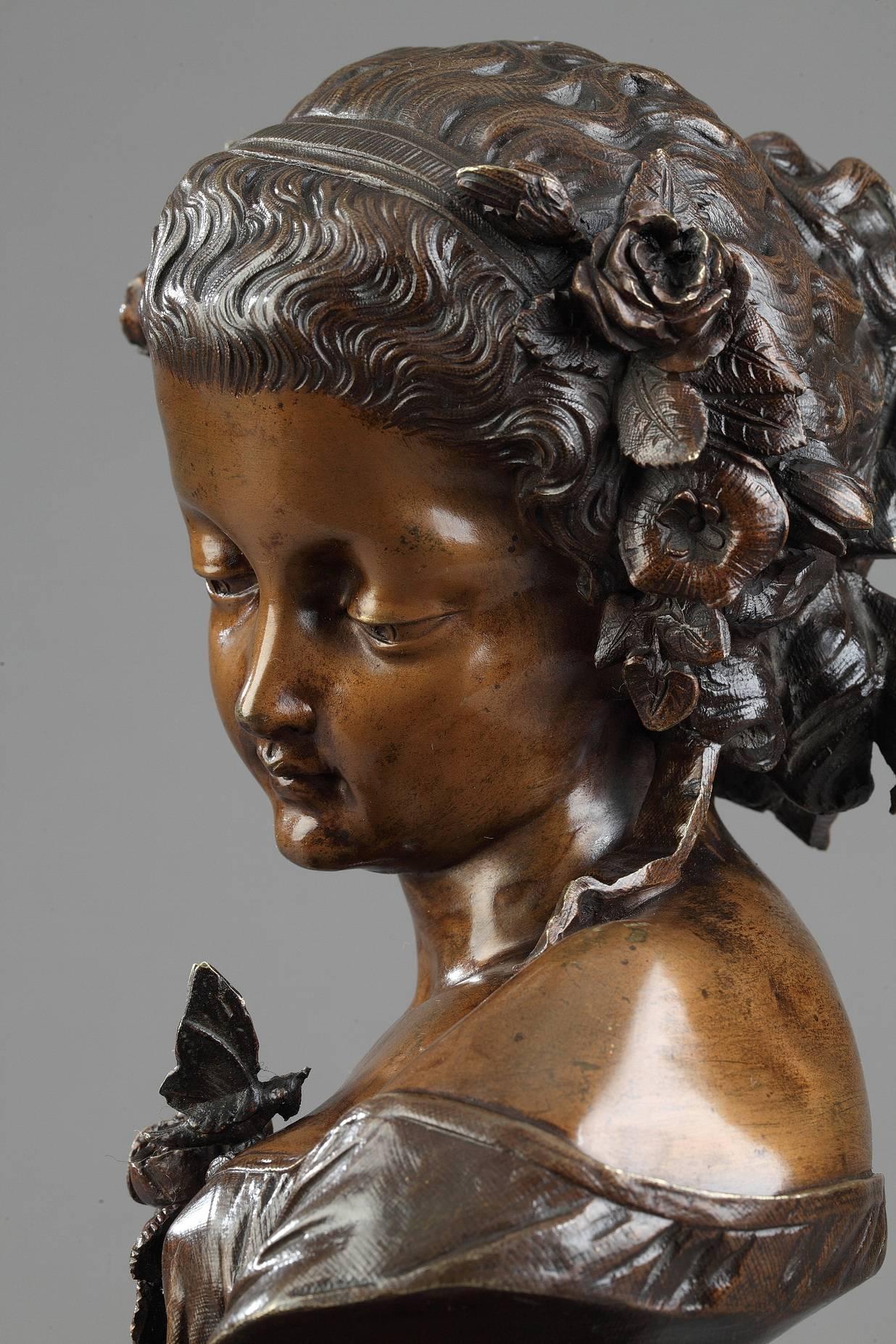 Bronze 19th Century Bust of a Young Woman by Eugene-Antoine Aizelin