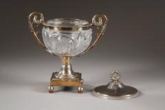 19th Century Cut Crystal and Silver Candy Dish, Signed Dupré
