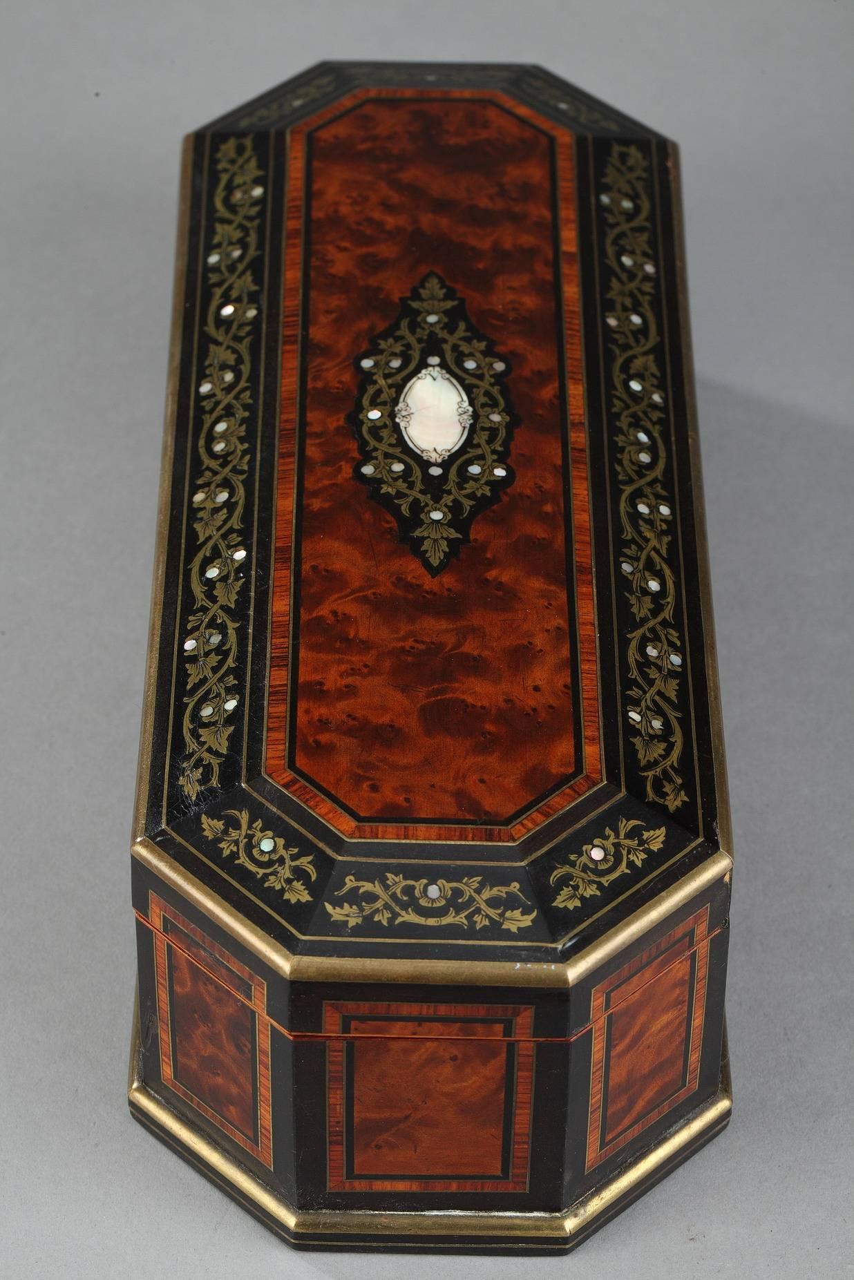 Mid-19th Century Wood Casket with Brass and Mother-of-Pearl Decoration 1