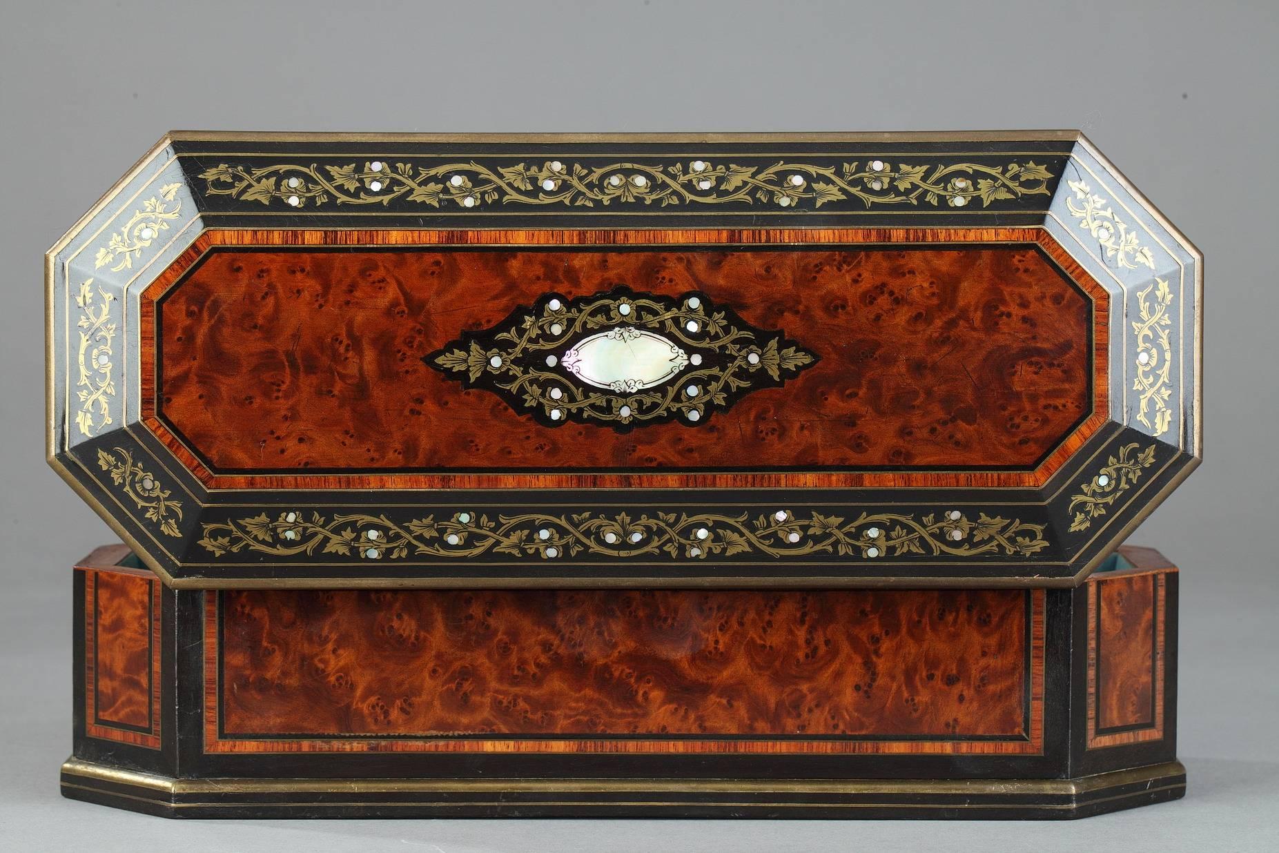 Mid-19th Century Wood Casket with Brass and Mother-of-Pearl Decoration 3