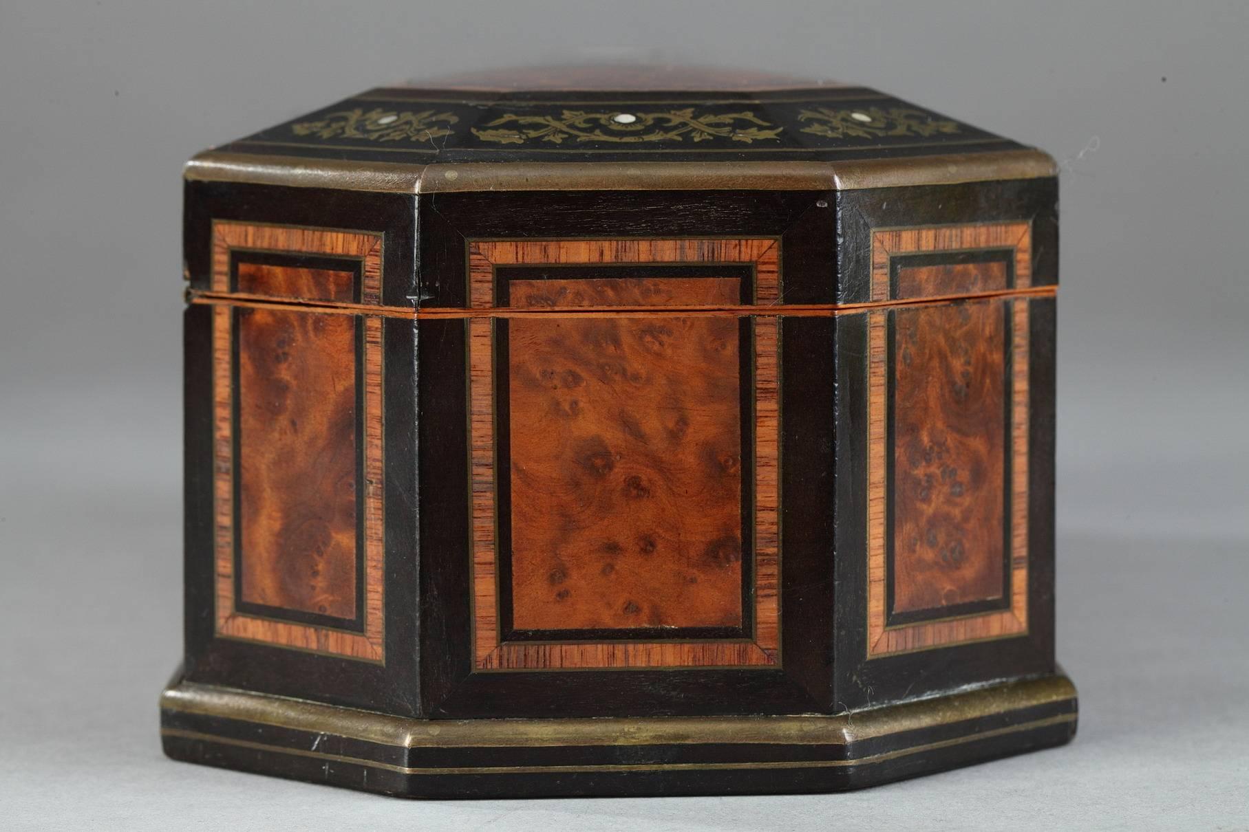 Mid-19th Century Wood Casket with Brass and Mother-of-Pearl Decoration 2