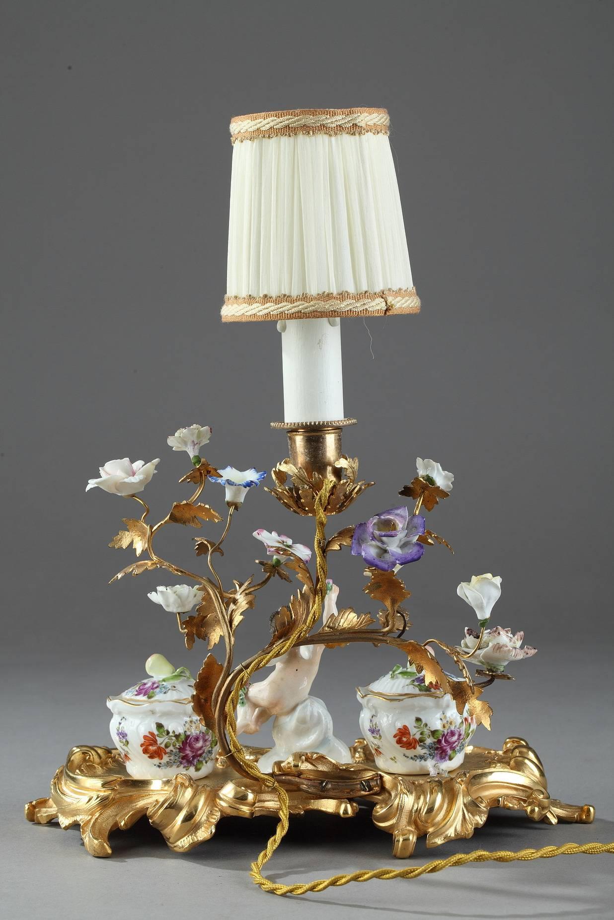 Rococo Porcelain and Gilt Bronze Inkstand and Candlestick, 19th Century 5