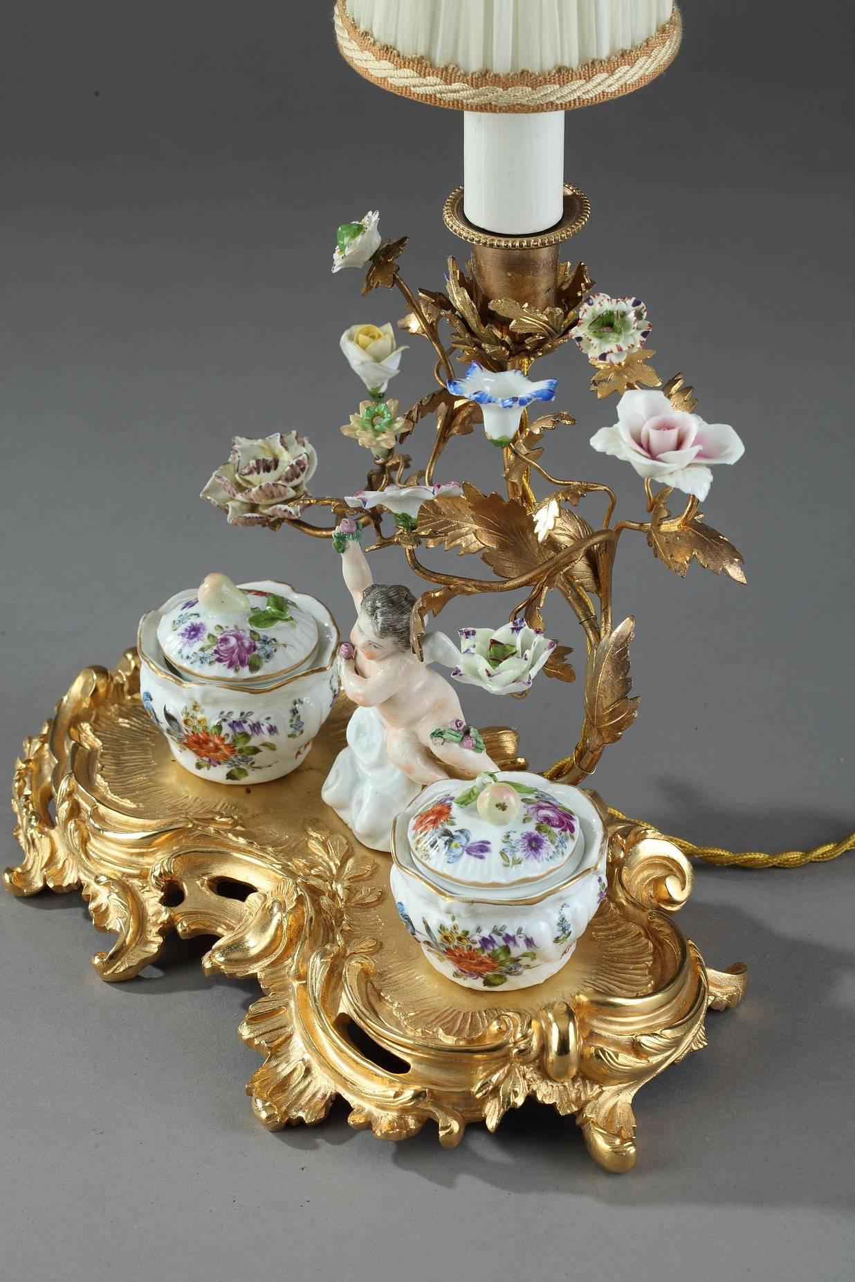 Rococo Porcelain and Gilt Bronze Inkstand and Candlestick, 19th Century 3