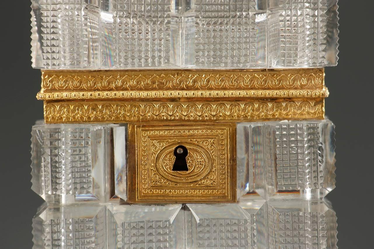 French Early 19th Century Charles X Jewelry Box in Cut Crystal and Gilt Bronze