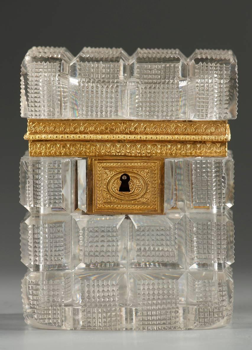 Early 19th Century Charles X Jewelry Box in Cut Crystal and Gilt Bronze 1