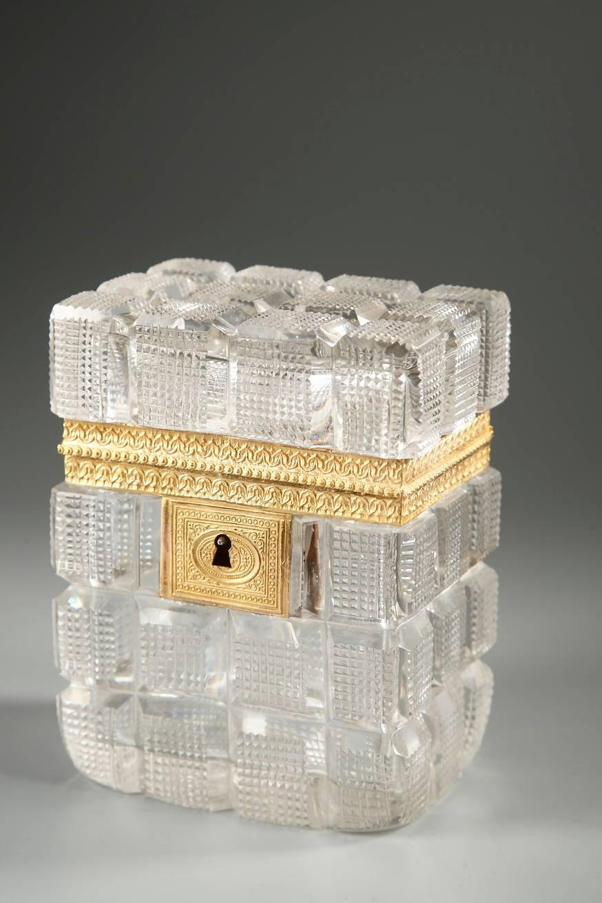 Early 19th Century Charles X Jewelry Box in Cut Crystal and Gilt Bronze 3