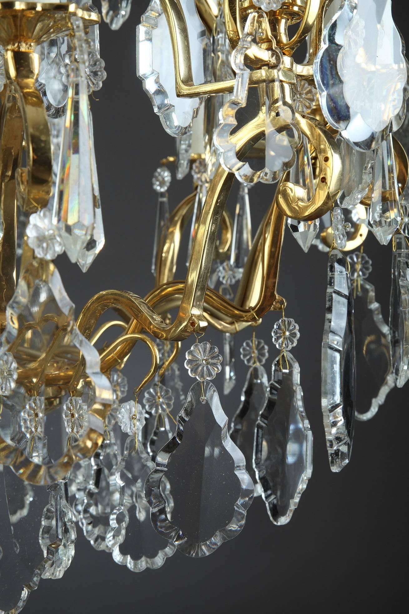 French 19th Century Cut-Crystal and Gilt Bronze Pair of Chandeliers