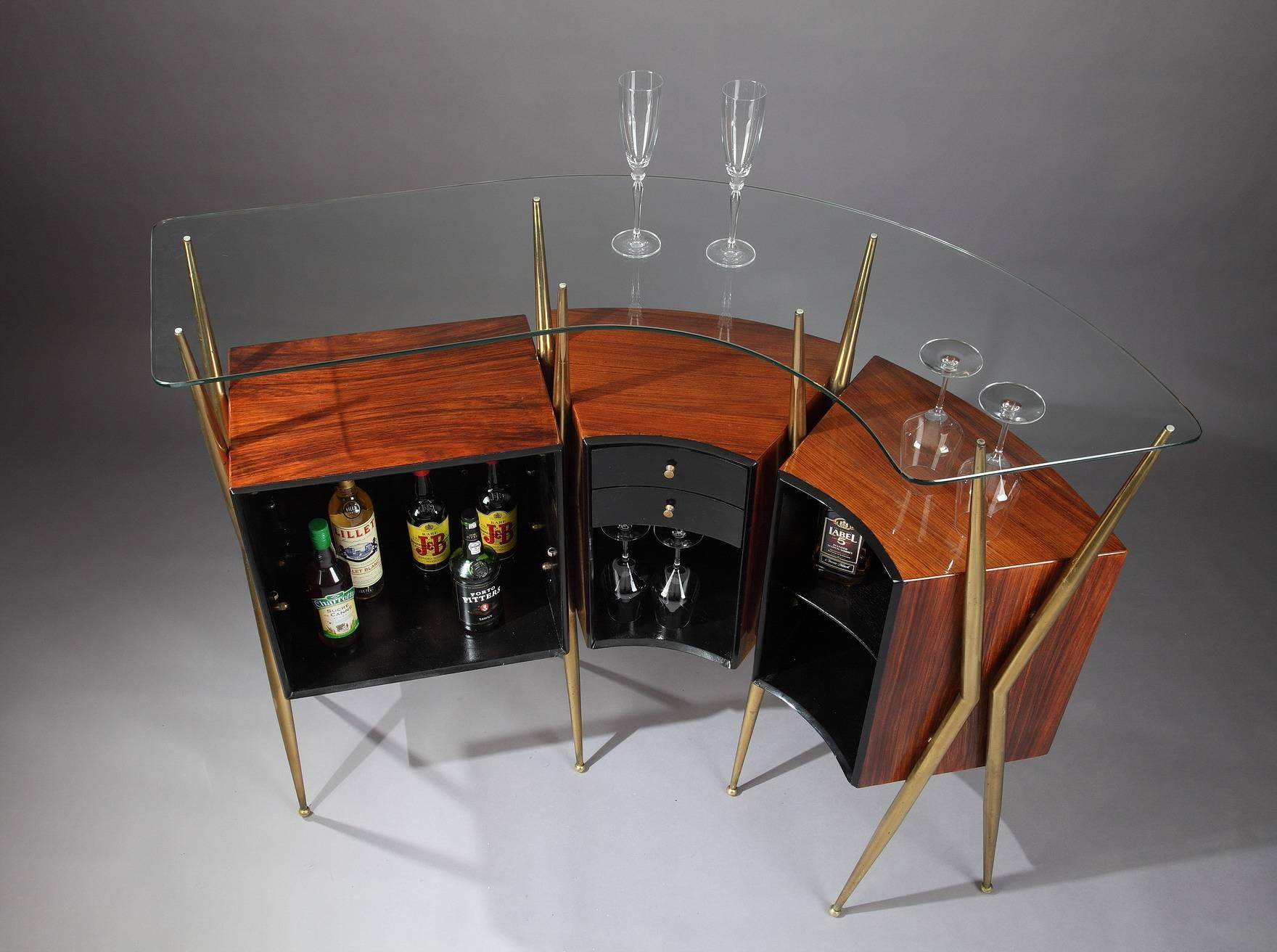 Brass Mid-Century Italian Dry Bar in the Style of Gio Ponti