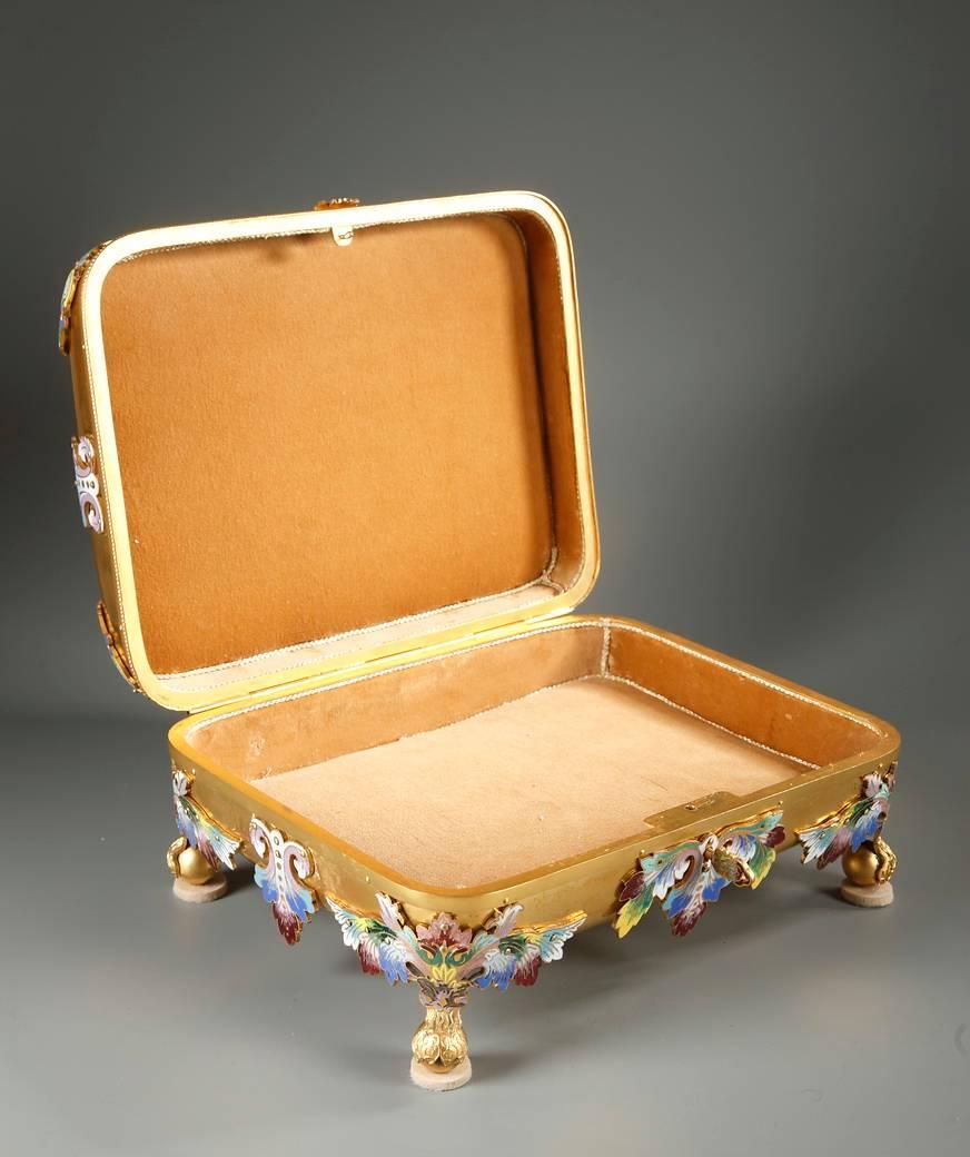 19th Century Jewelry Box in Gilt Bronze and Polychrome Enamel 4