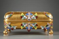 19th Century Jewelry Box in Gilt Bronze and Polychrome Enamel
