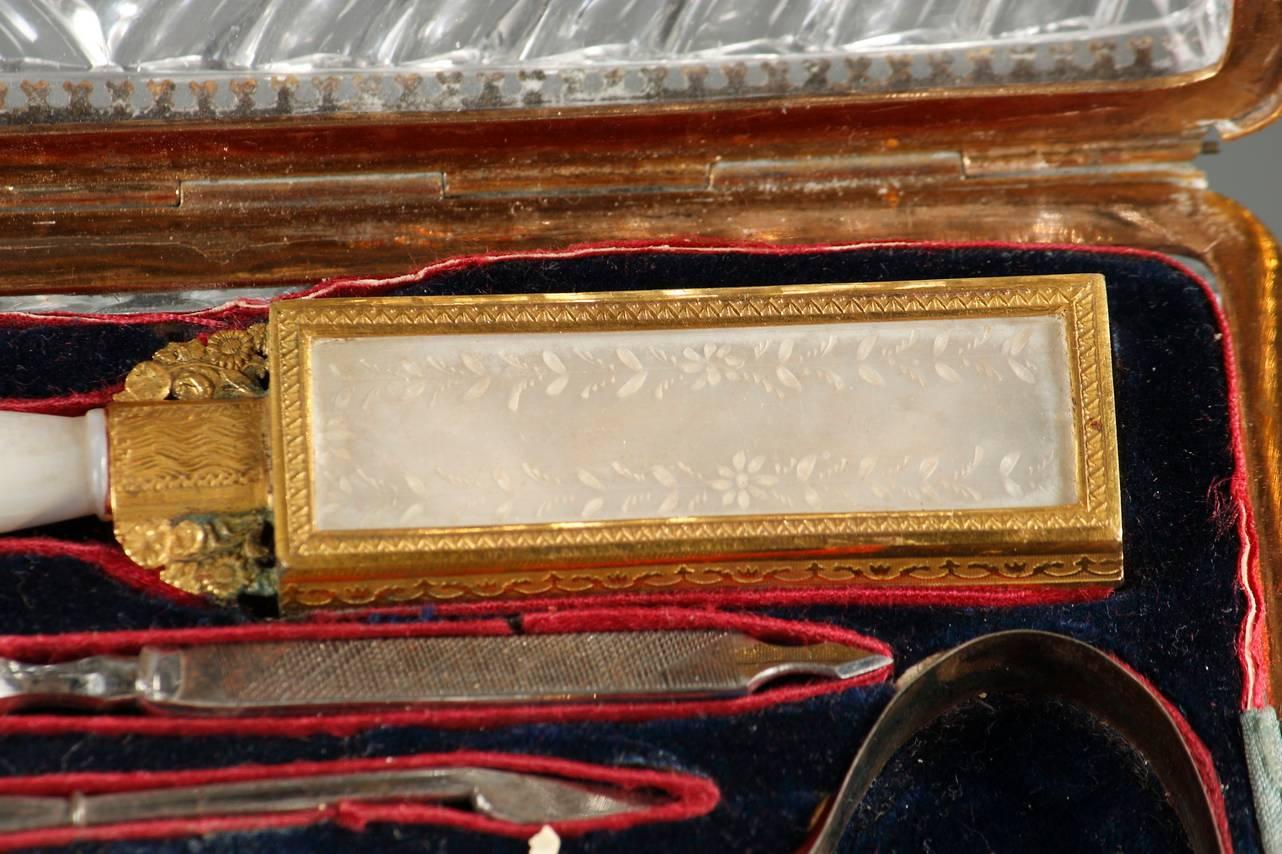Bronze 19th Century Crystal and Mother-of-Pearl Toiletry Box