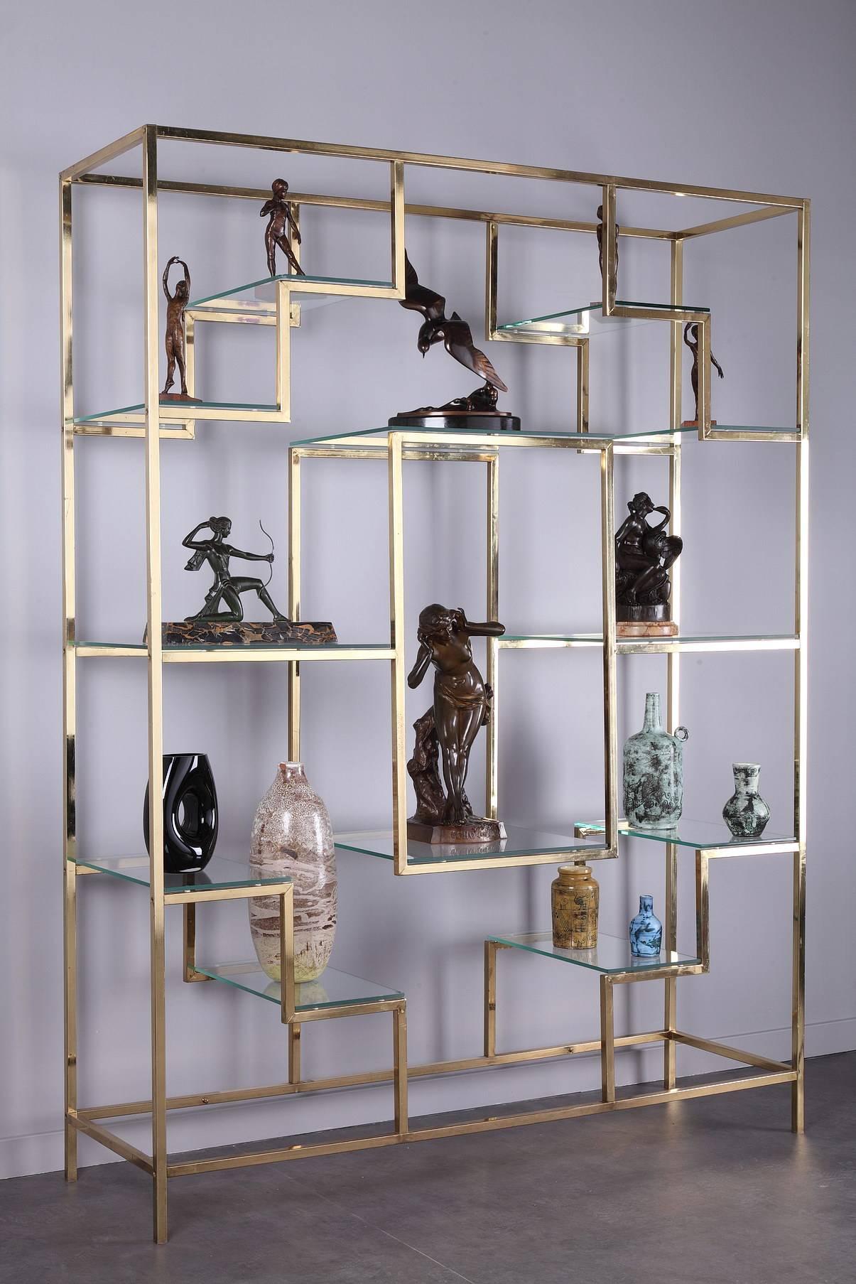 1970s Brass and Glass Bookcase by Kim Moltzer 1