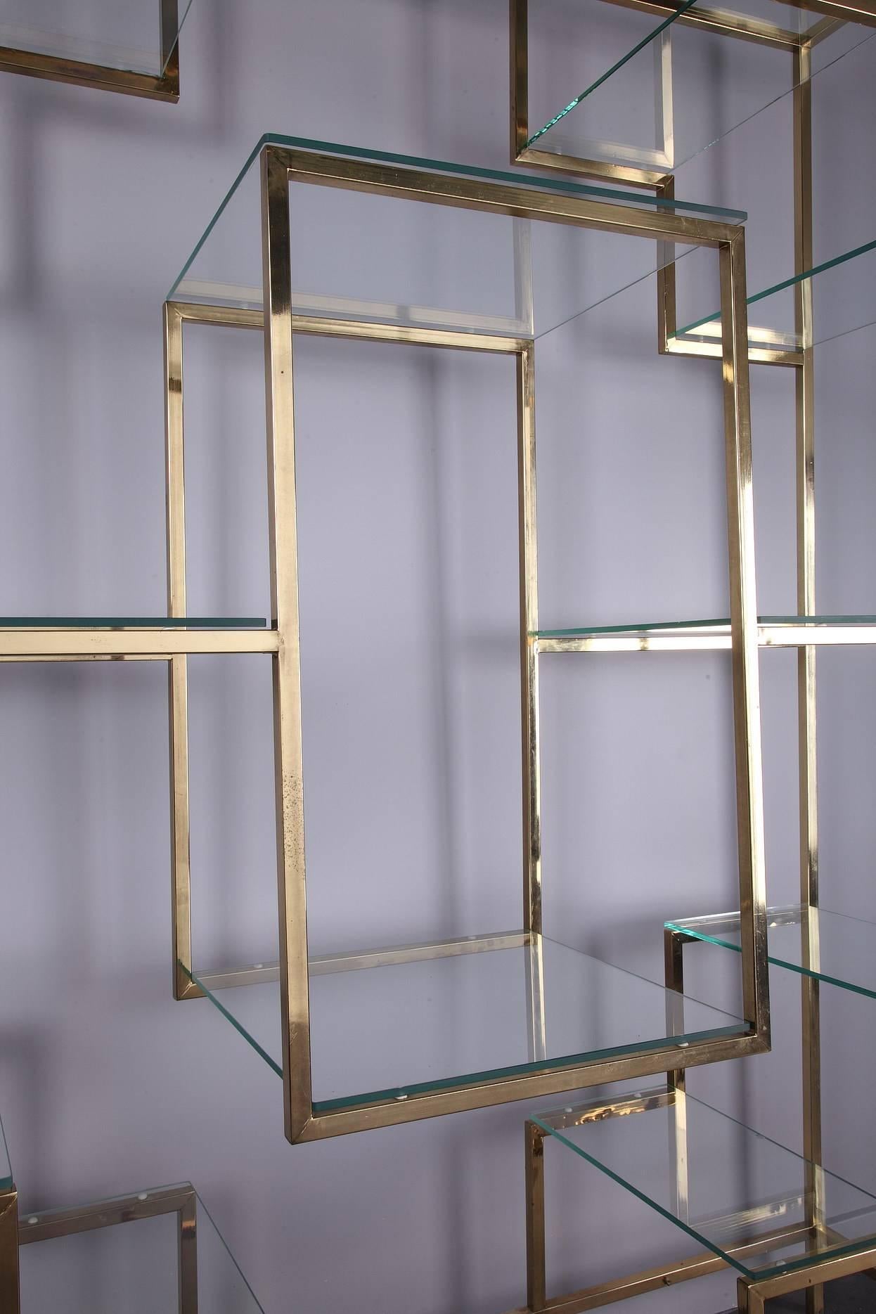 Mid-Century Modern 1970s Brass and Glass Bookcase by Kim Moltzer