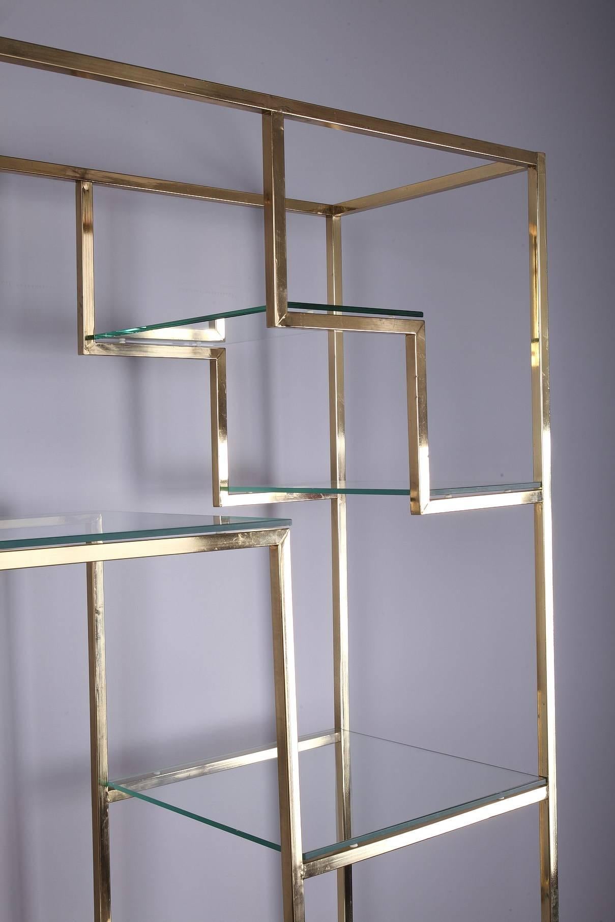 French 1970s Brass and Glass Bookcase by Kim Moltzer