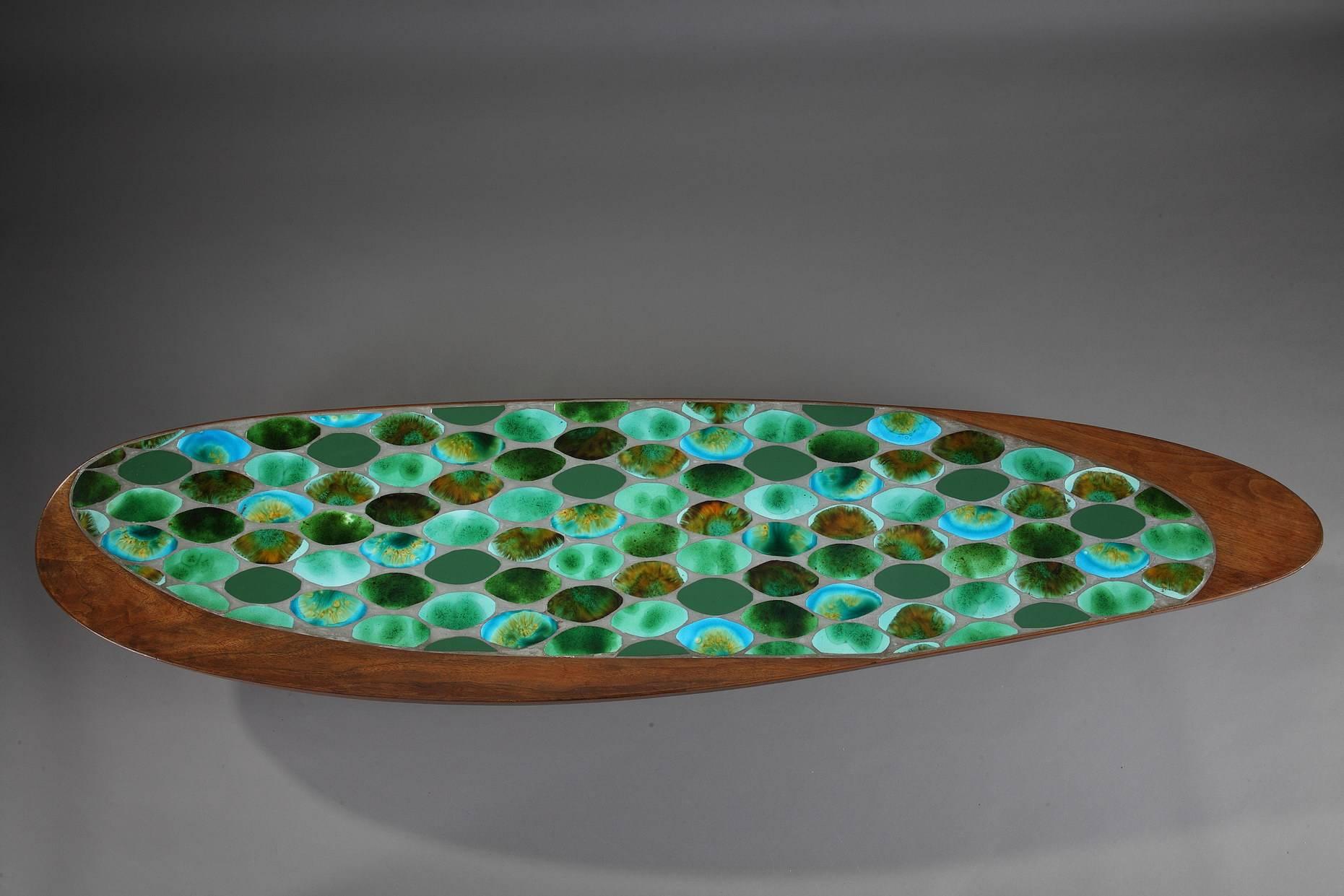 Inlay 1970s Coffee Table in Teak and Ceramic Tiles