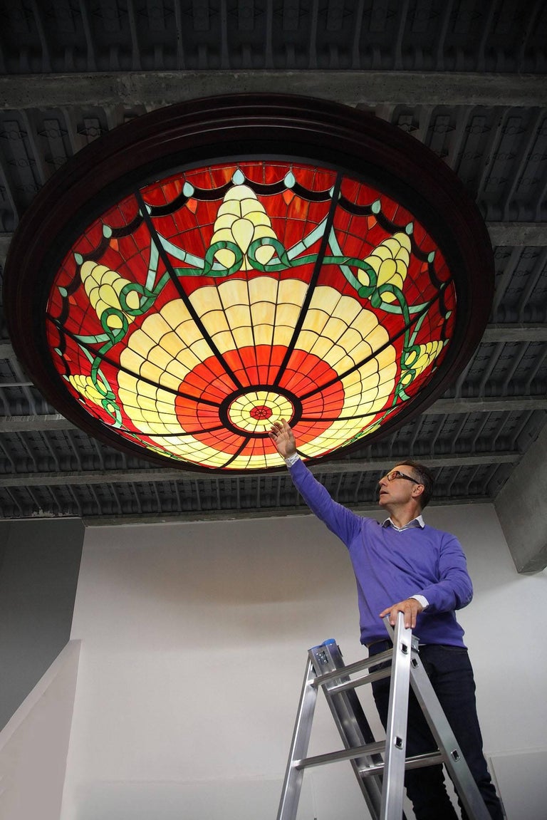 Late 20th Century Large StainedGlass Chandelier at 1stDibs