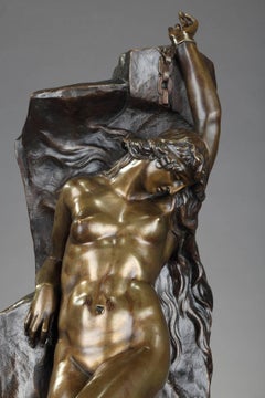 19th Century Bronze Andromeda Chained to the Rock After Jules Franceschi