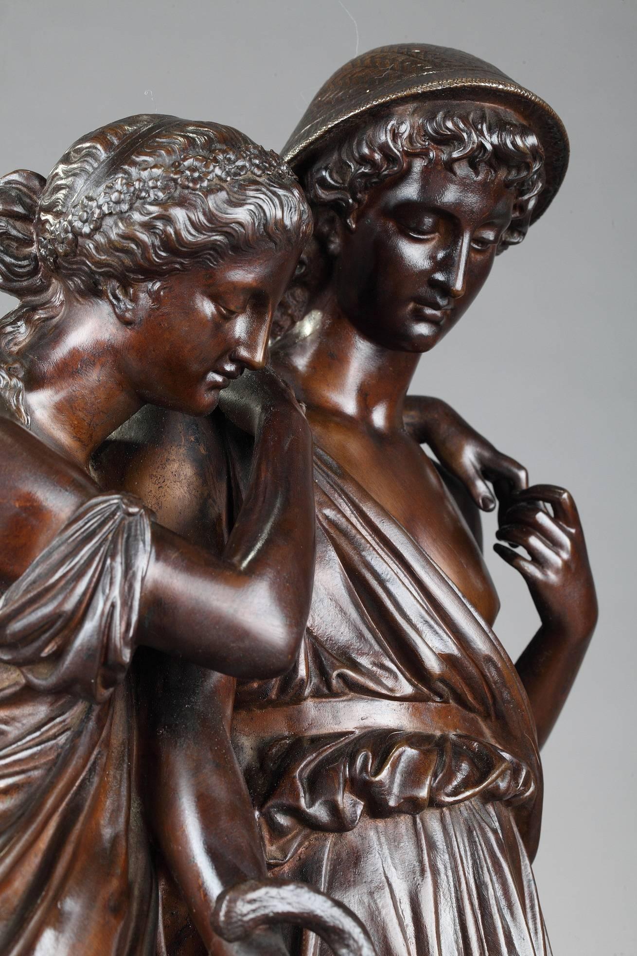 Classical Greek Bronze Group Shepherds of Arcadia by Eugène-antoine Aizelin and Ferdinand Barb
