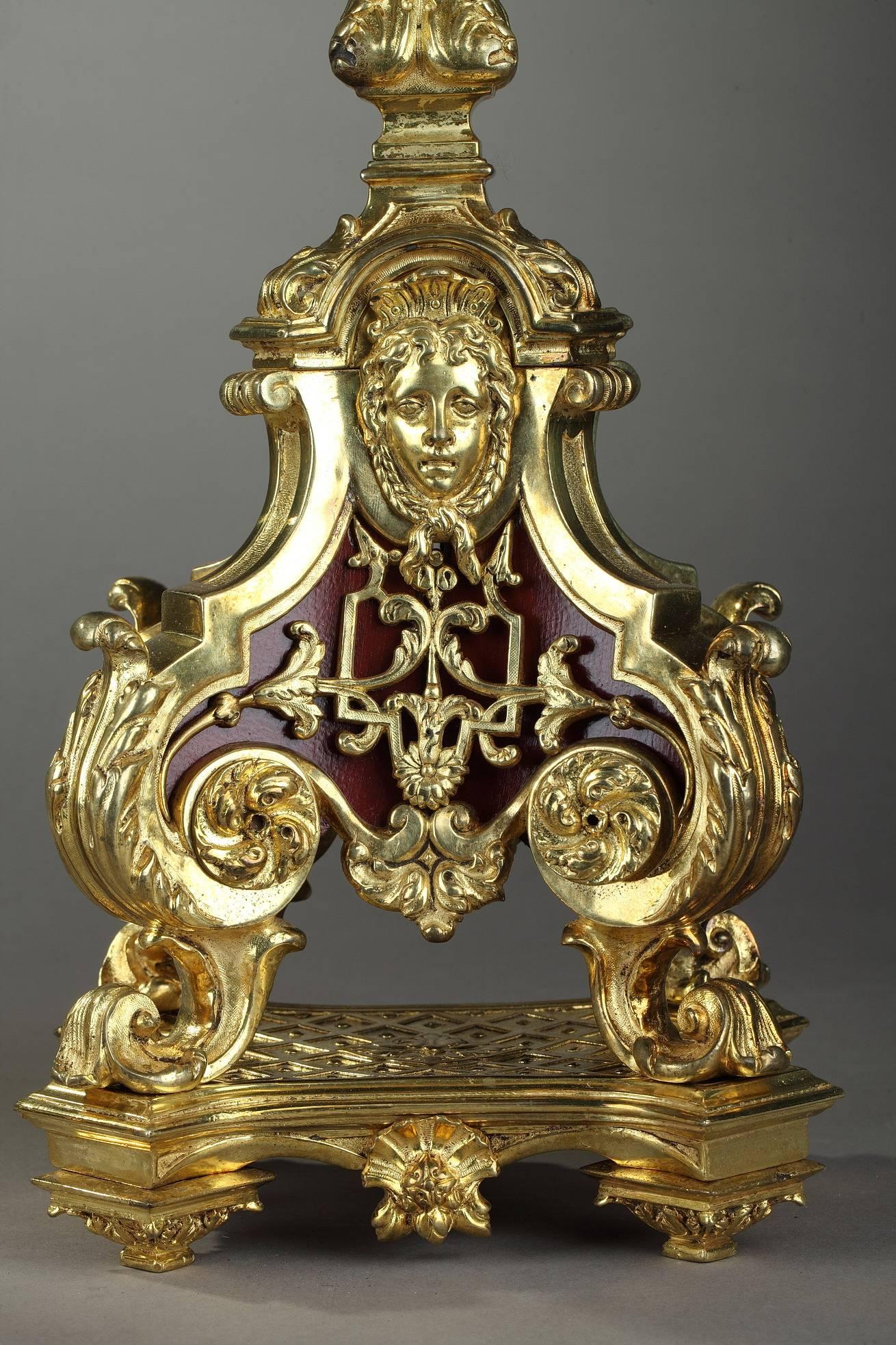 Napoleon III Gilt Bronze and Varnished Wood Clock and Pair of Candelabra 3