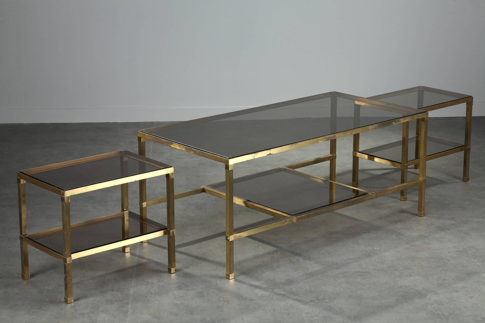 Gilt 1970s Set of Three Nesting Tables Attributed to Maison Jansen