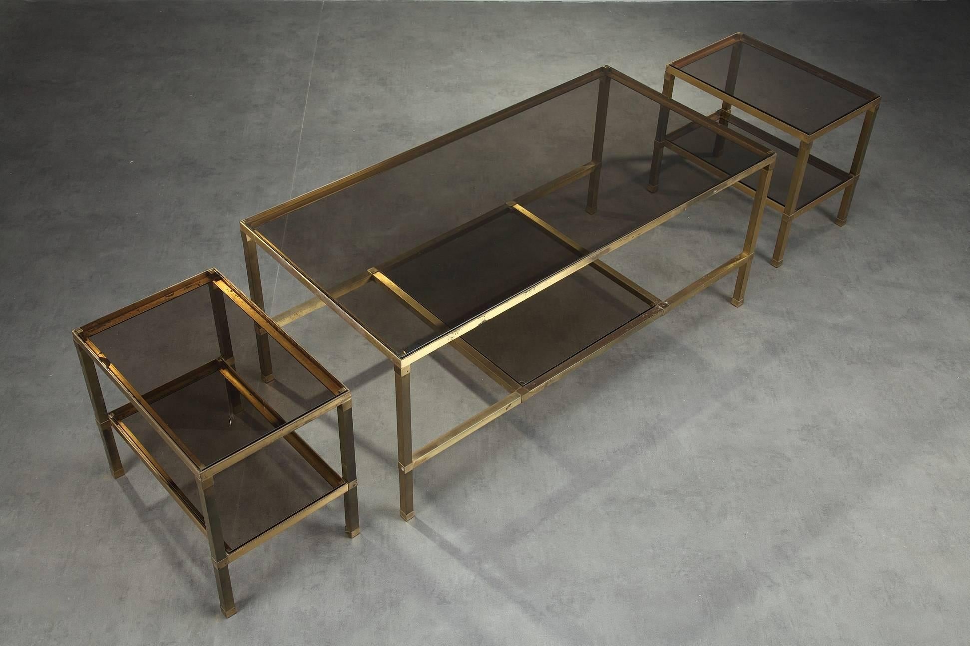 French 1970s Set of Three Nesting Tables Attributed to Maison Jansen