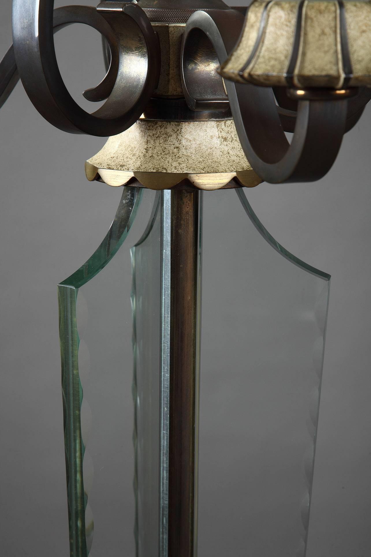 Art Deco Bronze and Sevres Crystal Lampstand In Good Condition In Paris, FR