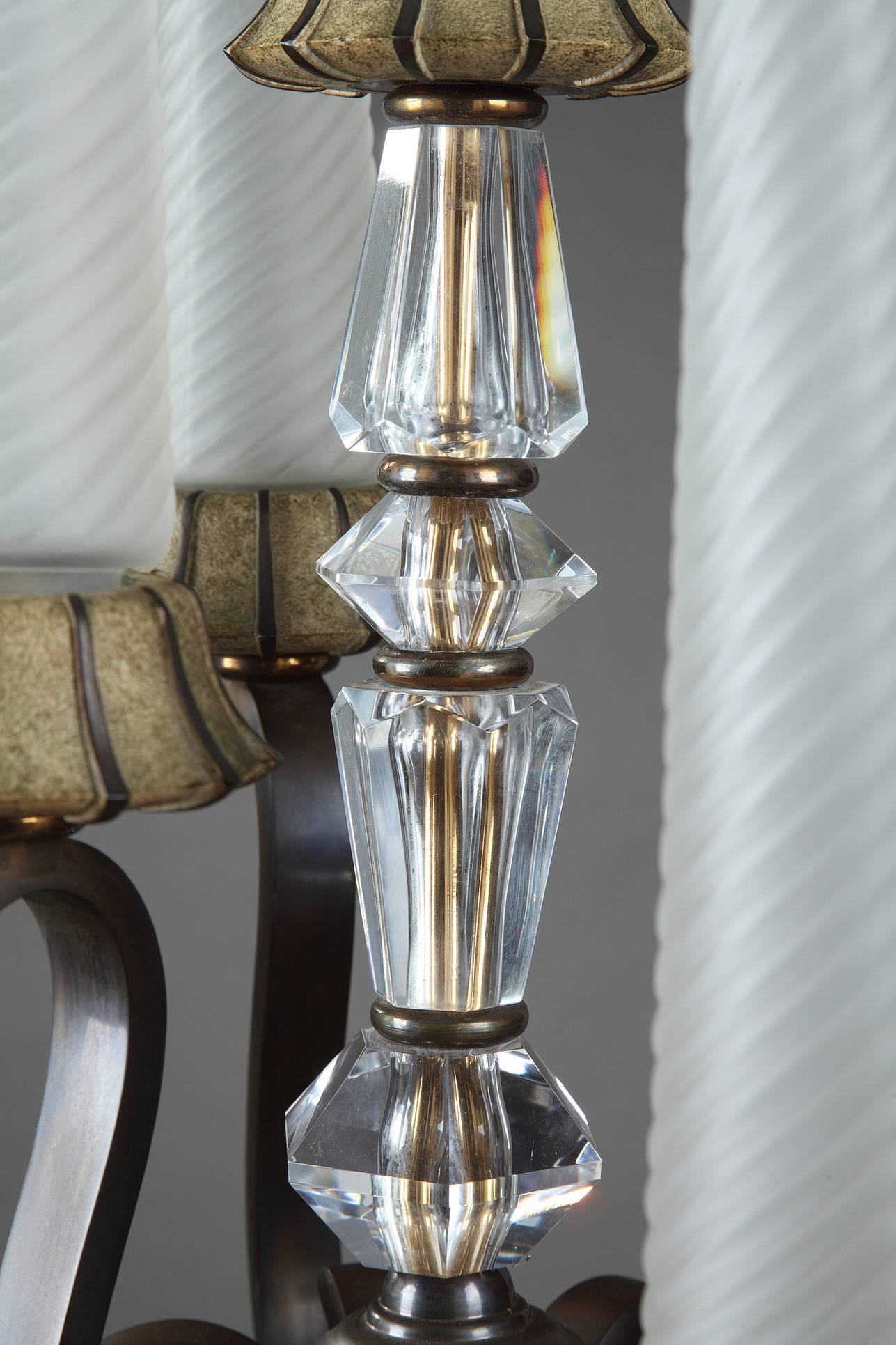 Mid-20th Century Art Deco Bronze and Sevres Crystal Lampstand