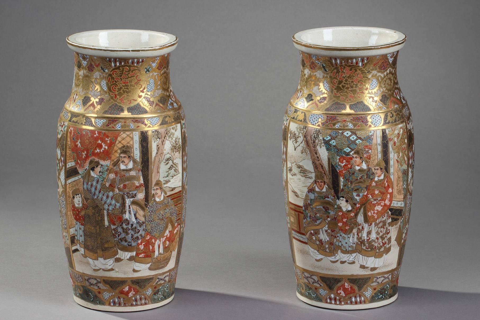 Enamel Late 19th Century Pair of Japanese Satsuma Vases