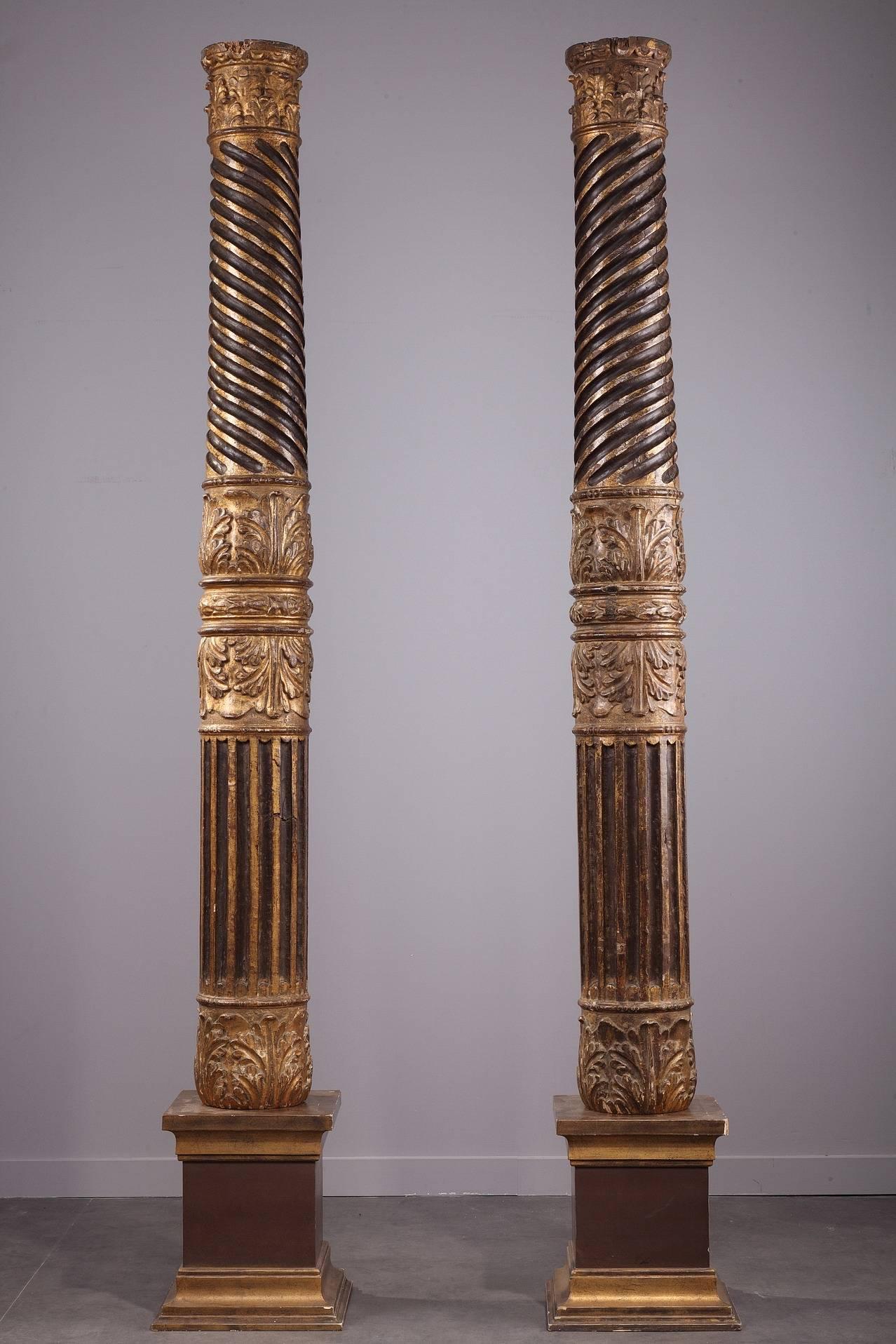 18th Century and Earlier 17th Century Pair of Giltwood Columns